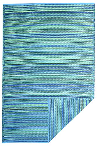 Fab Habitat Outdoor Rug Waterproof Fade Resistant Reversible Premium Recycled Plastic Striped Patio Deck Porch Balc Fab Habitat Outdoor Rug Waterproof, Plastic Outdoor Rug Turquoise
