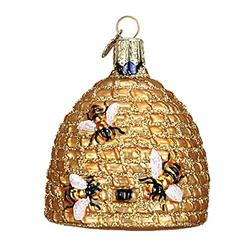 old world christmas ornaments: bee skep glass blown ornaments for christmas tree (12391)