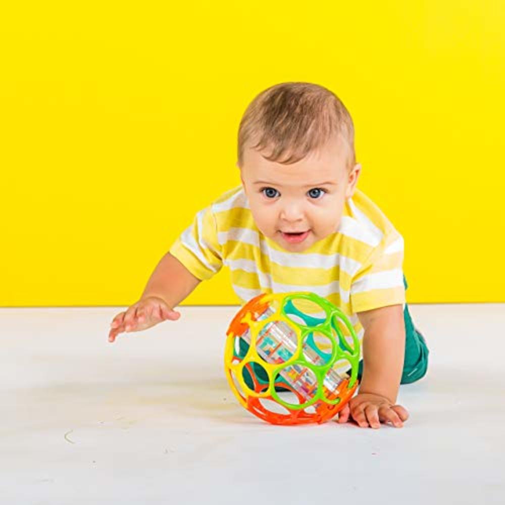 oball Bright Starts Oball Rollin Rainstick Rattle Easy-Grasp Toy, Ages 3 Months +