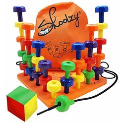 Skoolzy Peg Board Set - Montessori Toys for Toddlers, Preschool Kids | 30 Lacing Pegs for Learning Games, Dice Colors Sorting Co