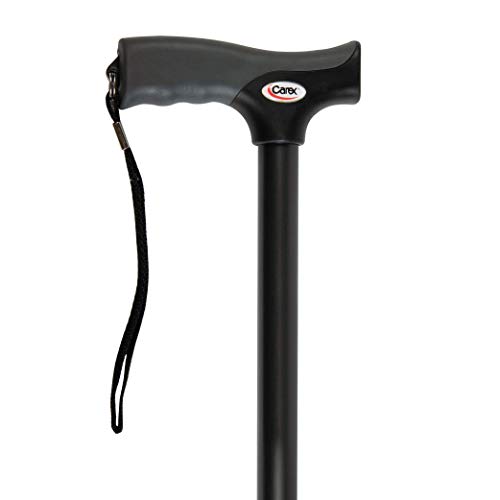 Carex Health Brands Carex Soft Grip Walking Cane - Height Adjustable Cane With Wrist Strap - Latex Free Soft Cushion Handle, Black