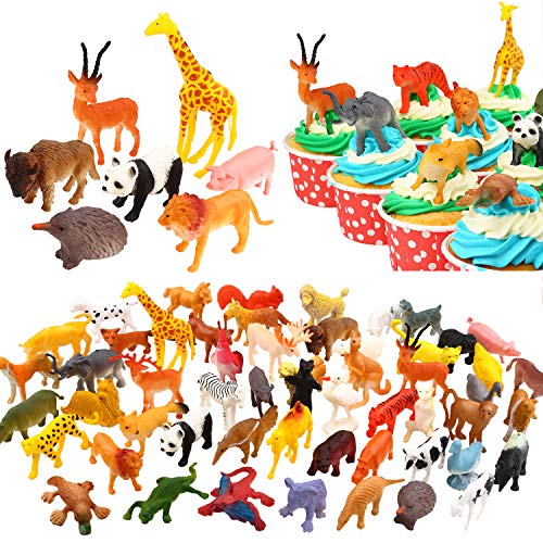 Yeonha Toys Yeonha Toys Animals Figure, 80 Piece Mini Safari Jungle Animals and Farm Animal Toys Set, Realistic Wild Vinyl Plastic Animal Le