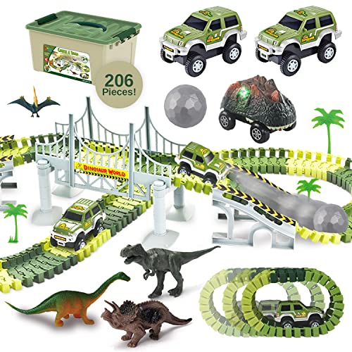 ToyVelt Dinosaur Toys Race Track Toy Set - Create A Dinosaur World Race 2021 Edition Dinosaur Playset Includes 3 Cars & Mega Bal