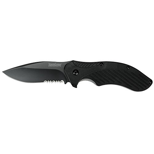 Kershaw Clash Pocket Knife, Black Serrated (1605CKTST); 3.1” Stainless Steel Blade with Black-Oxide Coating; Glass-Filled Nylon 