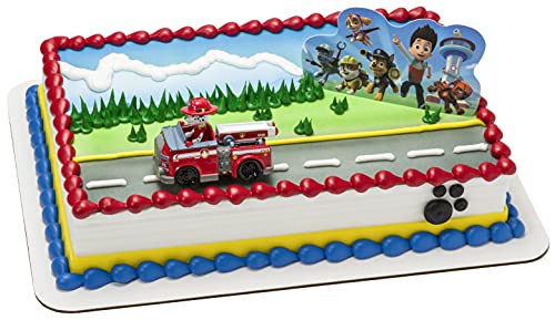 DecoPac DecoSet? Paw Patrol Just Yelp for Help Cake Topper, 2-Piece Decorations with Marshall in Fire Engine and Background for Fun Afte