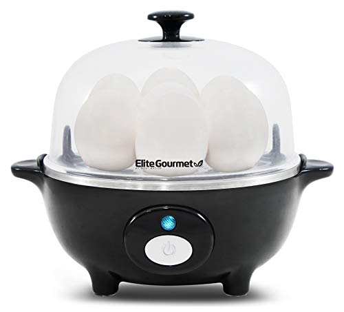 Elite Gourmet EGC-007B Easy Electric 7 Egg Capacity Soft, Medium, Hard-Boiled, Poacher, Omelet Cooker with Auto Shut-Off and Buz