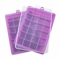 Guardians Ice Cube Tray, Silicone Square Ice Trays Easy Release Stackable Ice Cube Mold with Removable Lid, 24 Cavity (2 Pack, Purple)