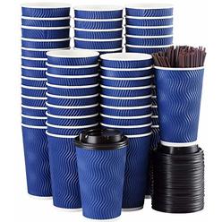 Kindpack Disposable Coffee Cups with Lids and Straws - 16 oz (90 Set) Togo Hot Paper Coffee Cup with Lid To Go for Beverages Espresso Tea