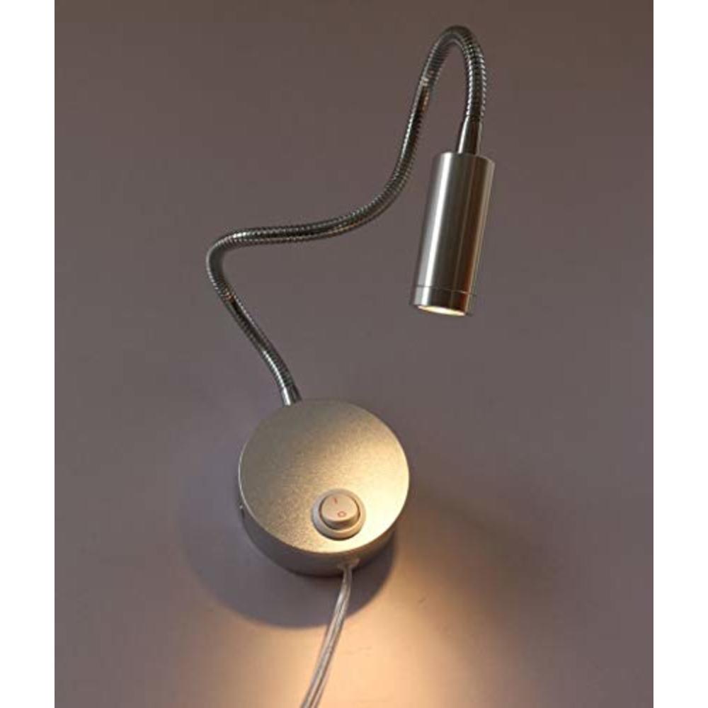 Luminturs 3W Led Wall Sconces Picture Mirror-Light With Plug Book Lamp Button On/Off Switch Gooseneck Flexible Pipe Warm White