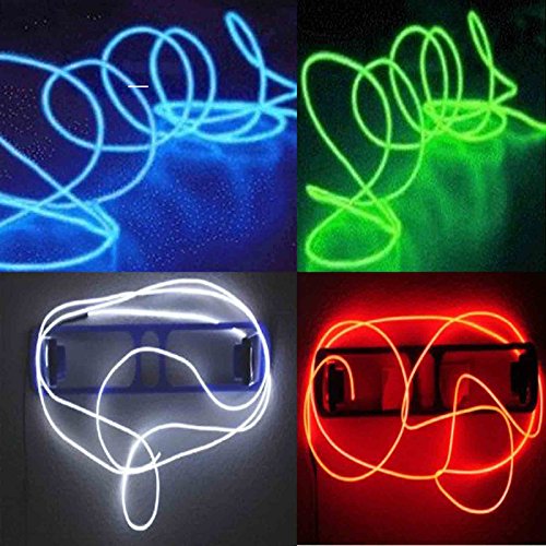 TDLTEK 4 Pack 15Ft Neon Glowing Strobing Electroluminescent Wire/El Wire(Blue, Green, Red, White) + 3 Modes Battery Controllers