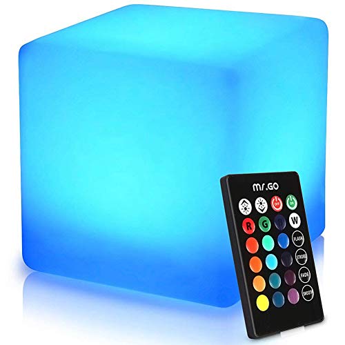 Mr.Go 16-Inch 40Cm Rechargeable Led Light Cube Stool Waterproof With Remote Control Magic Rgb Color Changing Side Table Home Bed