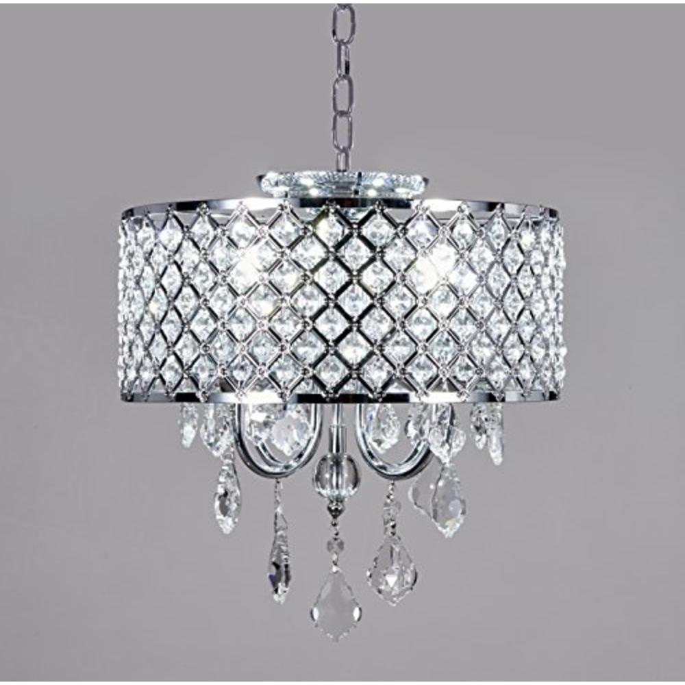 New Legend 4-Light Chrome Round Metal Shade Crystal Chandelier Pendant Hanging Ceiling Fixture