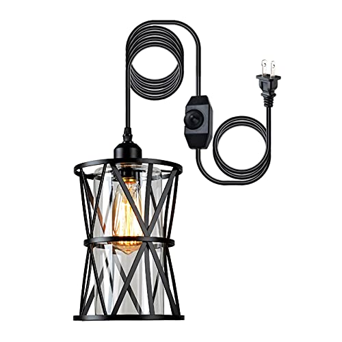 HMVPL YL014 Hmvpl Farmhouse Pendant Lighting, Outdoor Swag Lamp With Plug  In Cord And On/Off Dimmer Switch, Hanging Light Fixture With Clear