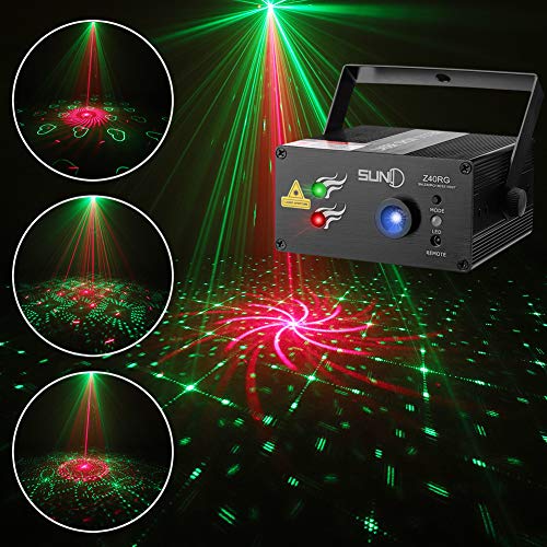 Unir vía coser Z40RG DJ Laser Lights SUNY Music Laser Projector 40 Patterns RG Stage  Lighting Blue LED Remote Control Red Green Sound Activated Xmas