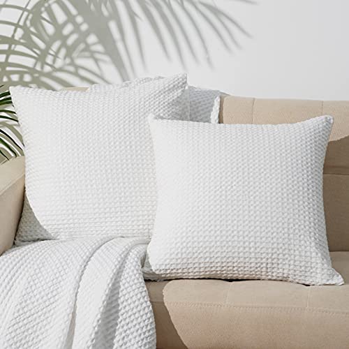 PHF 100% Cotton Waffle Weave Euro Shams 26" x 26", 2 Pack Elegant Home Decorative Euro Throw Pillow Covers for Bed Couch Sofa, W