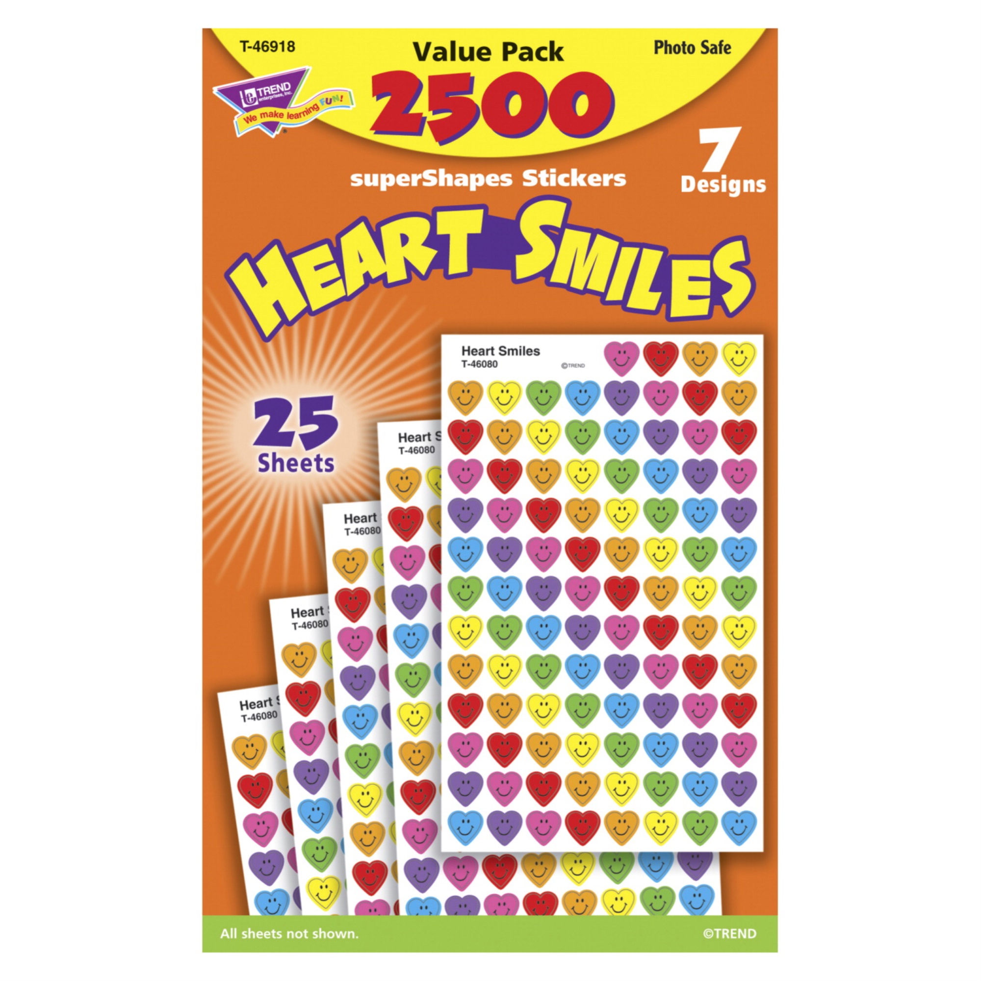 Trend Enterprises Heart Smiles SuperShapes Stickers, Pack of 2500