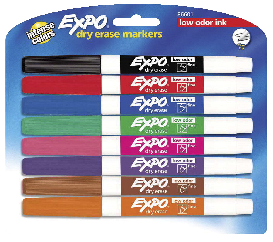 Sanford LP Expo Low Odor Non-Toxic Dry Erase Marker, Fine Tip, Assorted Color, Pack of 8