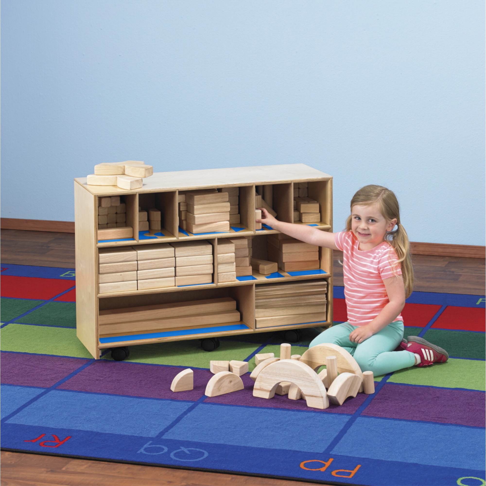 Childcraft Mobile Cabinet and Block Set, 36-1/2 x 13 x 24-13/16 Inches