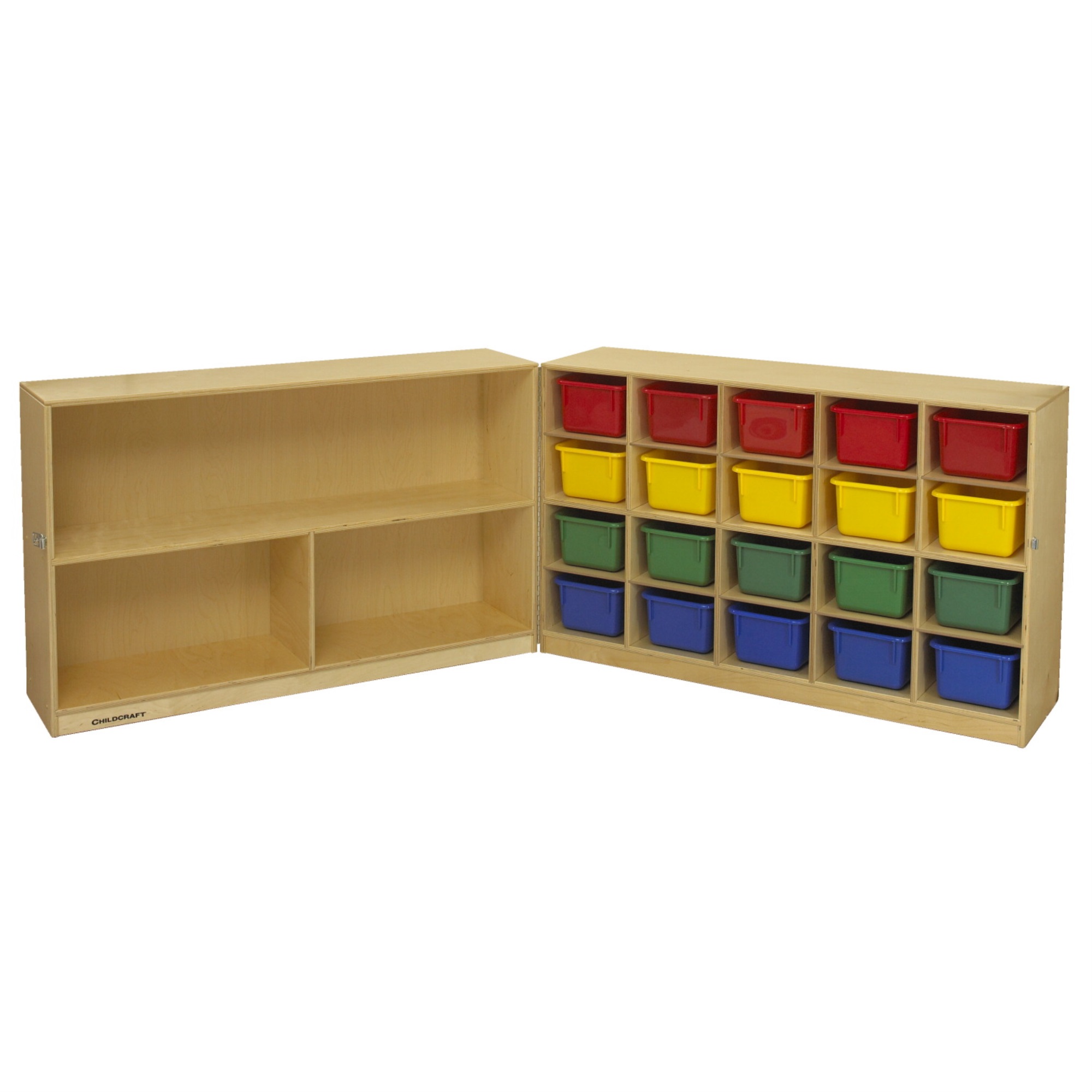 Childcraft Mobile Hide-Away Cabinet, 20 Assorted Color Trays, 47-3/4 x 26 x 30 Inches