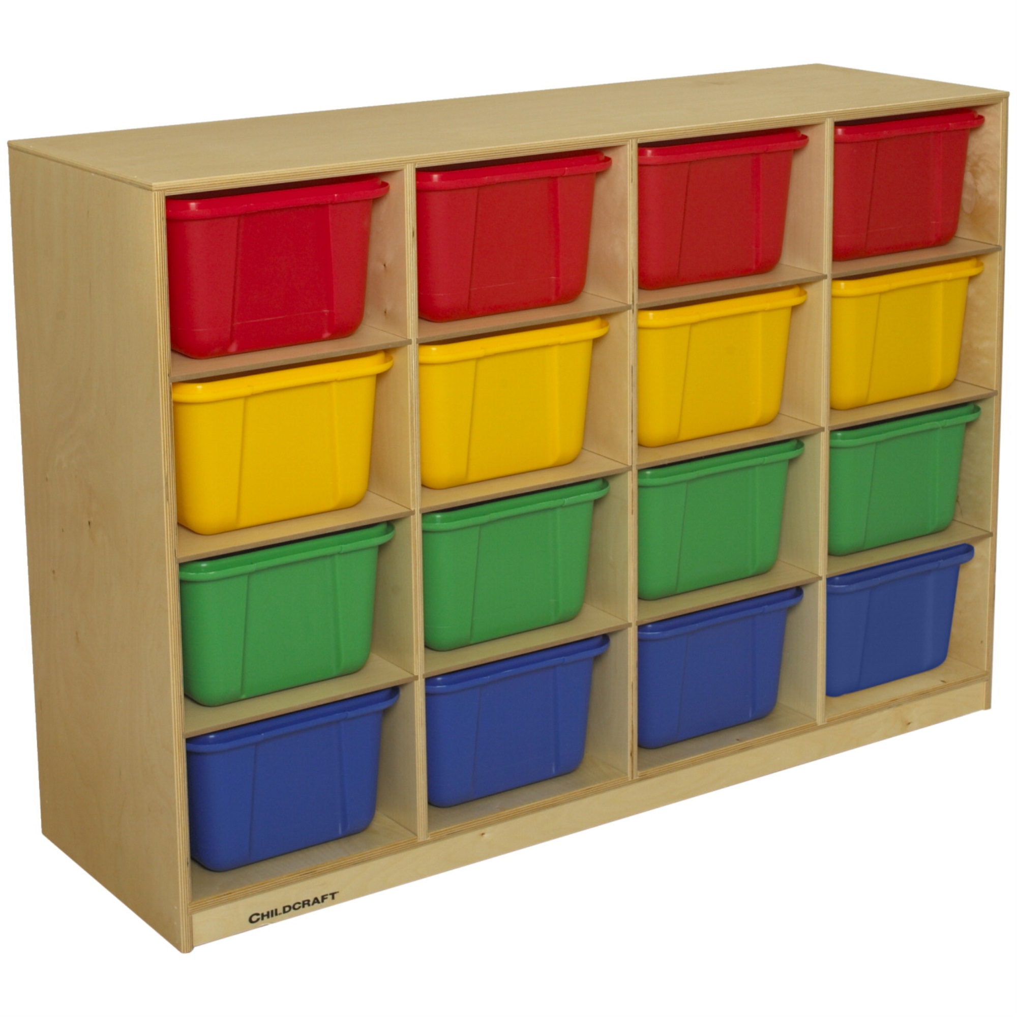 Childcraft Mobile Cubby Unit, 16 Assorted Color Tubs, 50-5/8 x 16 x 36 Inches