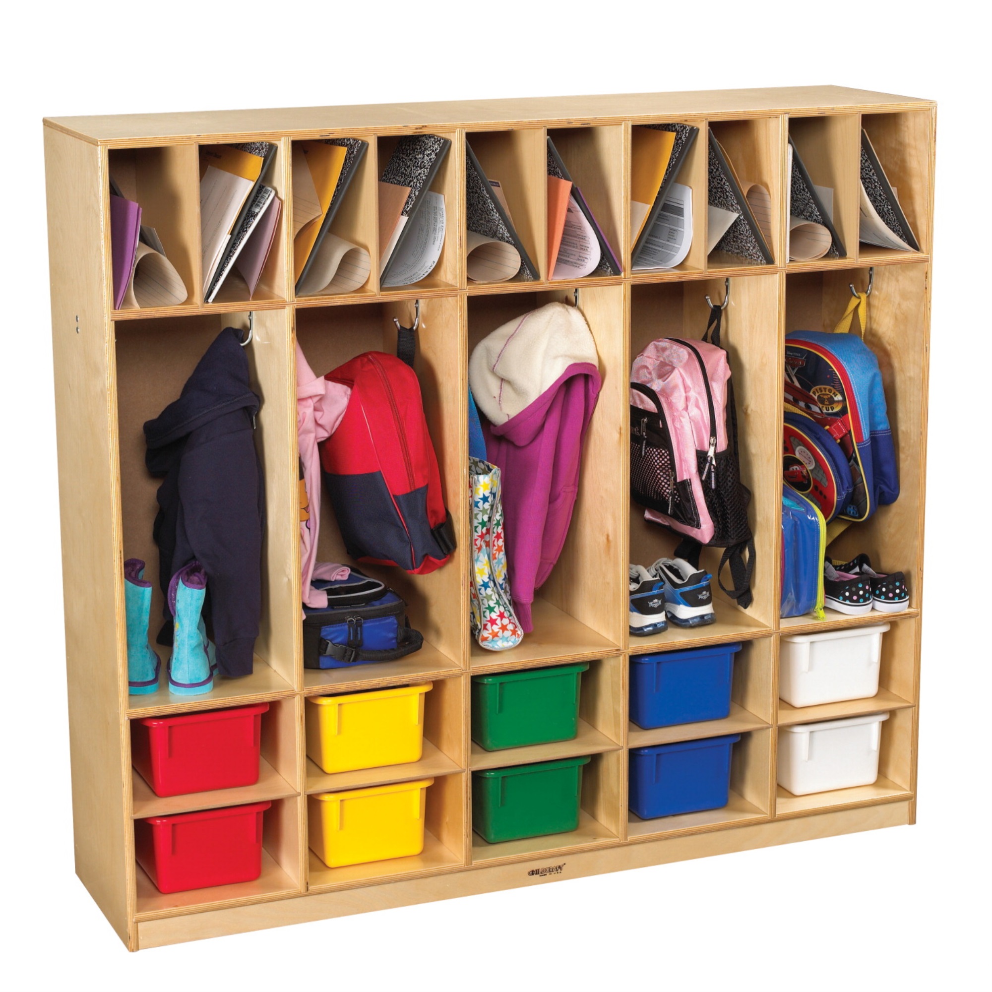 Childcraft Double-Tub Coat Locker with 10 Assorted Color Trays, 53-3/4 x 13-3/4 x 48 Inches
