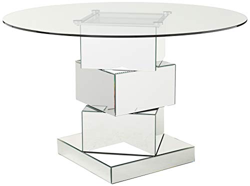 Meridian Furniture Haven Collection Modern Contemporary Mirrored Dining Table With Round Tempred Glass Top 50 W X D 31 5 Meridian Furniture Haven Collection, 50 Round Glass Dining Table