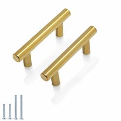 Probrico 15 Pack|Gold Kitchen Cabinet Handles Brushed Brass 2-1/2 Inch Drawer Pulls Modern Round T Bar Hardware, 4 Inch Total Le