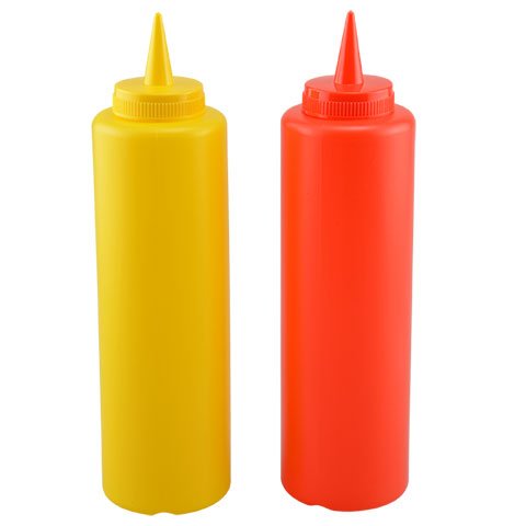 Cooking Ketchup and Mustard Plastic Squeeze Condiment Bottles W/ Lids For BBQ, Kitchen, Picnic - 2-Pack 16 Ounce