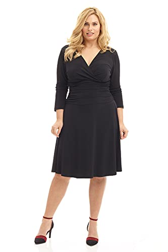 Rekucci Curvy Fit Plus Size Womens Slimming 3/4 Sleeve Tummy Control Dress  (16W, Black)