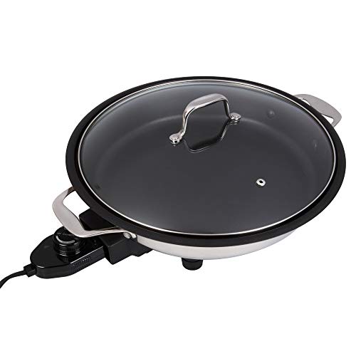 Cucina Pro Electric Skillet By Cucina Pro - 18/10 Stainless Steel, Non Stick Interior, with Glass Lid, 12" Round, Great Gift