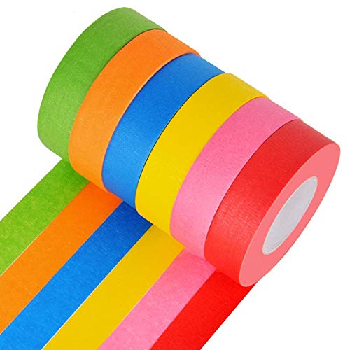DEWEL Bright Colored Masking Tape,6 Pack 1 Inch 22 Yard Rolls Board Line Classroom Decorations Tape, Labeling,DIY Art Supplies f