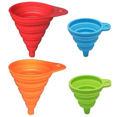 KongNai Silicone Collapsible Funnel Set of 4, Small and Large, Kitchen Gadgets Foldable Funnel for Water Bottle Liquid Transfer
