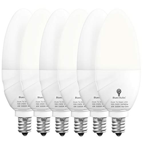 Bluex Bulbs 6 Pack BlueX Dusk to Dawn LED Bulbs, 6W E12 Base Light Bulb - 65W Equivalent – 5000K Daylight White - Smart Light Sensor Candela