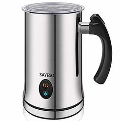 SAYESO Milk Frother, Electric Milk Steamer with Hot or Cold Functionality, Automatic Milk Frother and Warmer, Silver Stainless Steel, F
