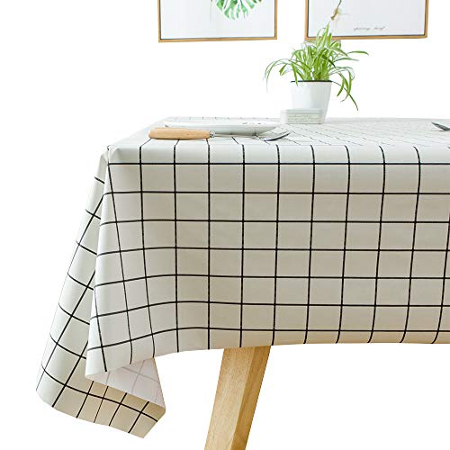 TruDelve Vinyl Tablecloth Rectangle Waterproof Plastic PVC Table Cloth for Outdoor Birthday Party Picnic (54 x 108, White Plaid)