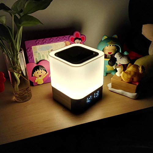 Boiabs Night Light - 5 In 1 Bedside Lamp With Bluetooth Speaker, Touch Control & 4000Mah Battery, 12/24H Digital Calendar Alarm Clock, 