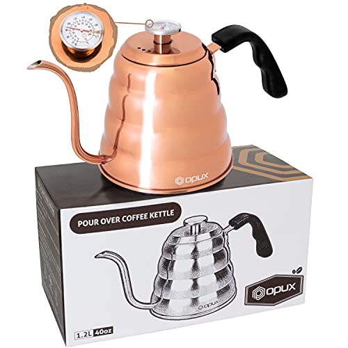 OP-CF-KT01-02 OPUX Stainless Steel Pour Over Coffee Kettle  Copper Gooseneck  Tea Kettle with Thermometer, Stovetop Pourover Kettle Hand Drip