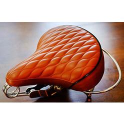 VELO SD Saddle - Brown, Classic Style Seat with Chrome Rail Handle bar for Beach Cruiser Bikes, Twin-Spring suspenion, Made in T