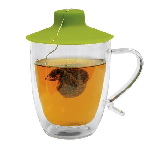 Primula Double Wall Glass Mug and Tea Bag Buddy ??Temperature Safe 16 oz. Clear Glass Mug ??100% Food Grade Green Silicone Tea B
