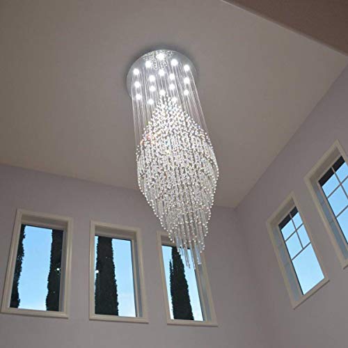 7PM Luxury Crystal Chandelier Modern Round Raindrop Ceiling Light Fixture Flush Mount for Staircase Foyer Hotel W32" X H83"