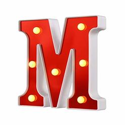 Samapet M Decorative Led Light Up Number Letters, Red Plastic Marquee Number Lights Sign Party Wedding Decor Battery Operated (M