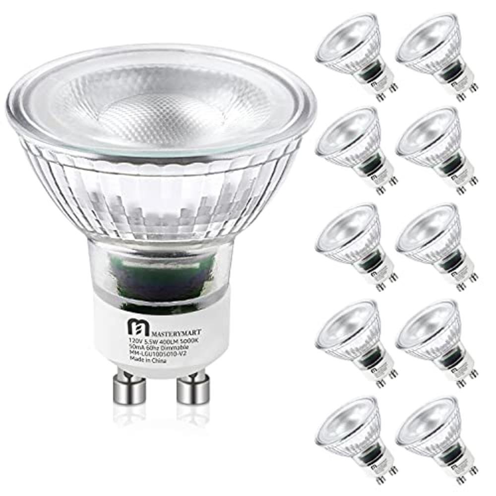 Mastery Mart Led Gu10 Spotlight Light Bulbs, 50 Watt Equivalent, 5.5W Dimmable, Full Glass Cover Reflector, 5000K Daylight, 25000 Hours, Ul L