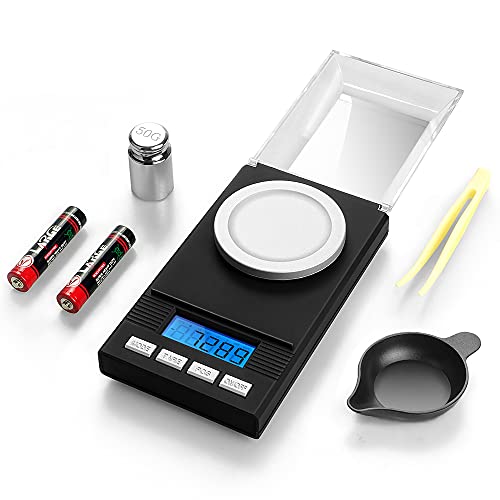 JamBer Digital Milligram Pocket Scales 0.001g x 50g, Electronic Weighing Scales for Jewelry Coins Reload and Kitchen, 6 Mode Min