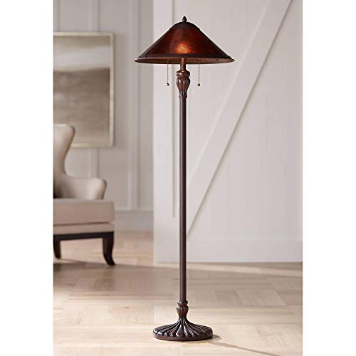 Regency Hill Capistrano Mission Farmhouse Traditional Standing Floor Lamp Rustic Bronze Metal Brown Red Natural Mica Empire Shade for Living