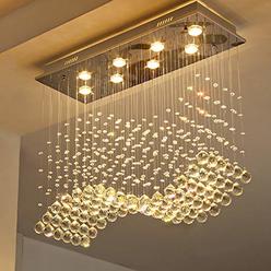 SHIJIA Moooni Modern Rectangular Crystal Chandelier Lighting Wave Raindrop Pendent Flush Mount Ceiling Light Fixture for Dining Room L3