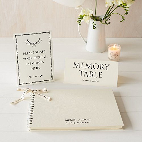 ANGEL & DOVE Large Luxury 12" x 8" Memory Book & 2 Sign Set for Funeral, Remembrance, Condolence, Celebration of Life - by Angel & Dove