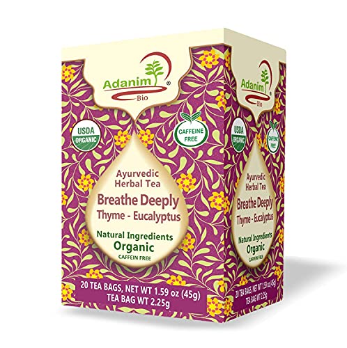 Adanim Bio Eucalyptus Thyme & Mullein Leaf Tea Bags - Organic Gourmet De-Congest Lung Health Respiratory Support Herbal Teas Ble