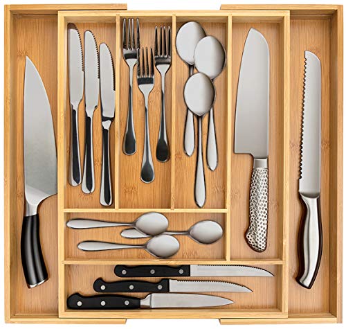 Secura Bamboo Expandable Drawer Organizer, Silverware Utensil ...