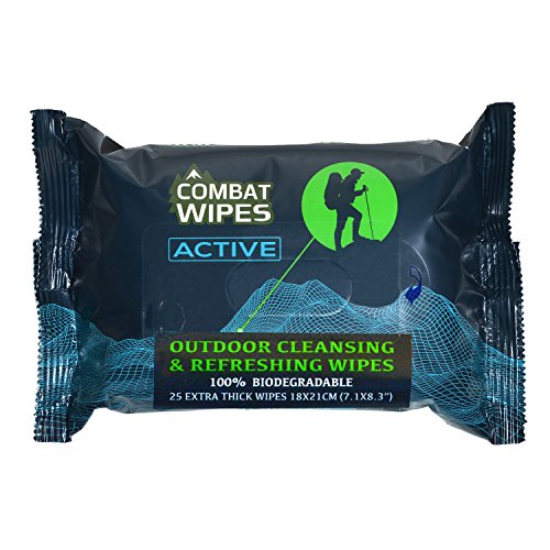 Combat Wipes ACTIVE Outdoor Wet Wipes | Extra Thick, Ultralight, Biodegradable, Body & Hand Cleansing/Refreshing Cloths for Camp