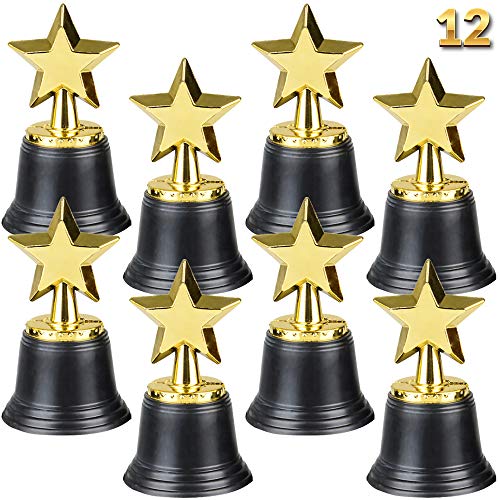 Bedwina Star Trophy Awards - Pack of 12 Bulk - 4.5 Inch, Gold Award Trophies for Kids Party Favors, Props, Rewards, Winning Prizes, Comp